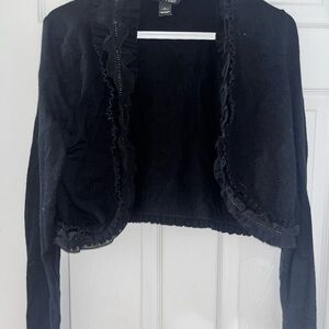 White House Black Market Black Ruffled Cardigan